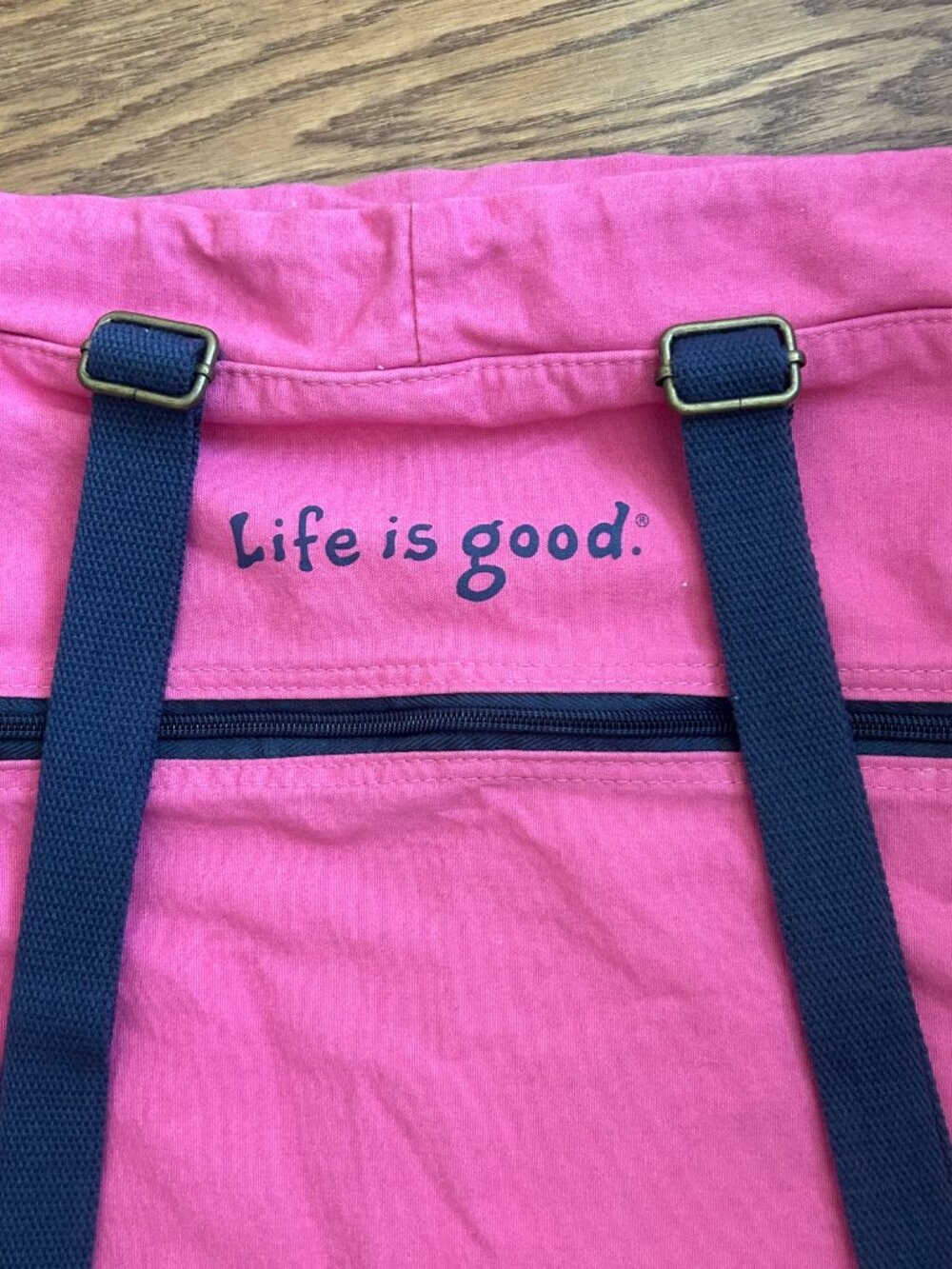 NWOT Life is Good Canvas Drawstring Backpack Daisy Logo Camp Overnight School Ne - Picture 6 of 11